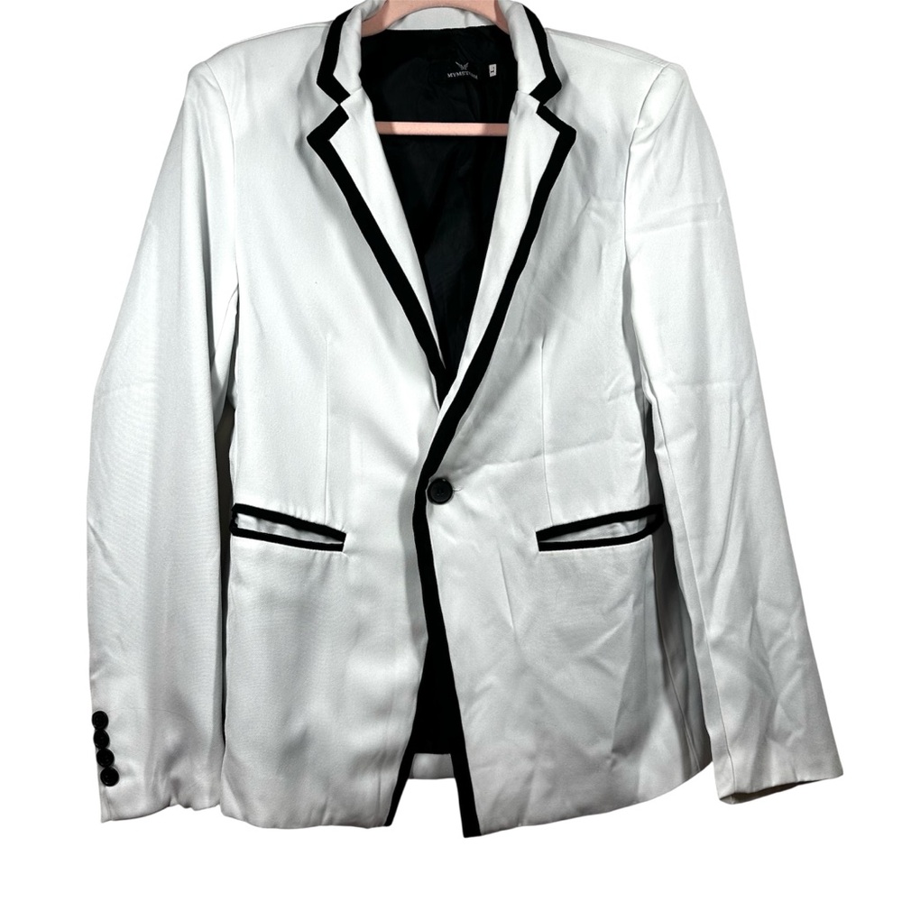 MYMSTORM White Blazer with Black Trim Large